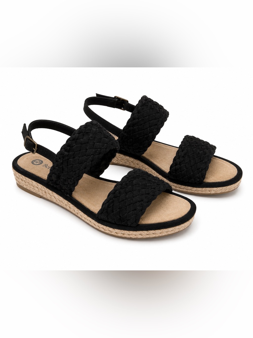 226. Bella Vita Black Braided Two-Band Espadrille Wedge Sandals